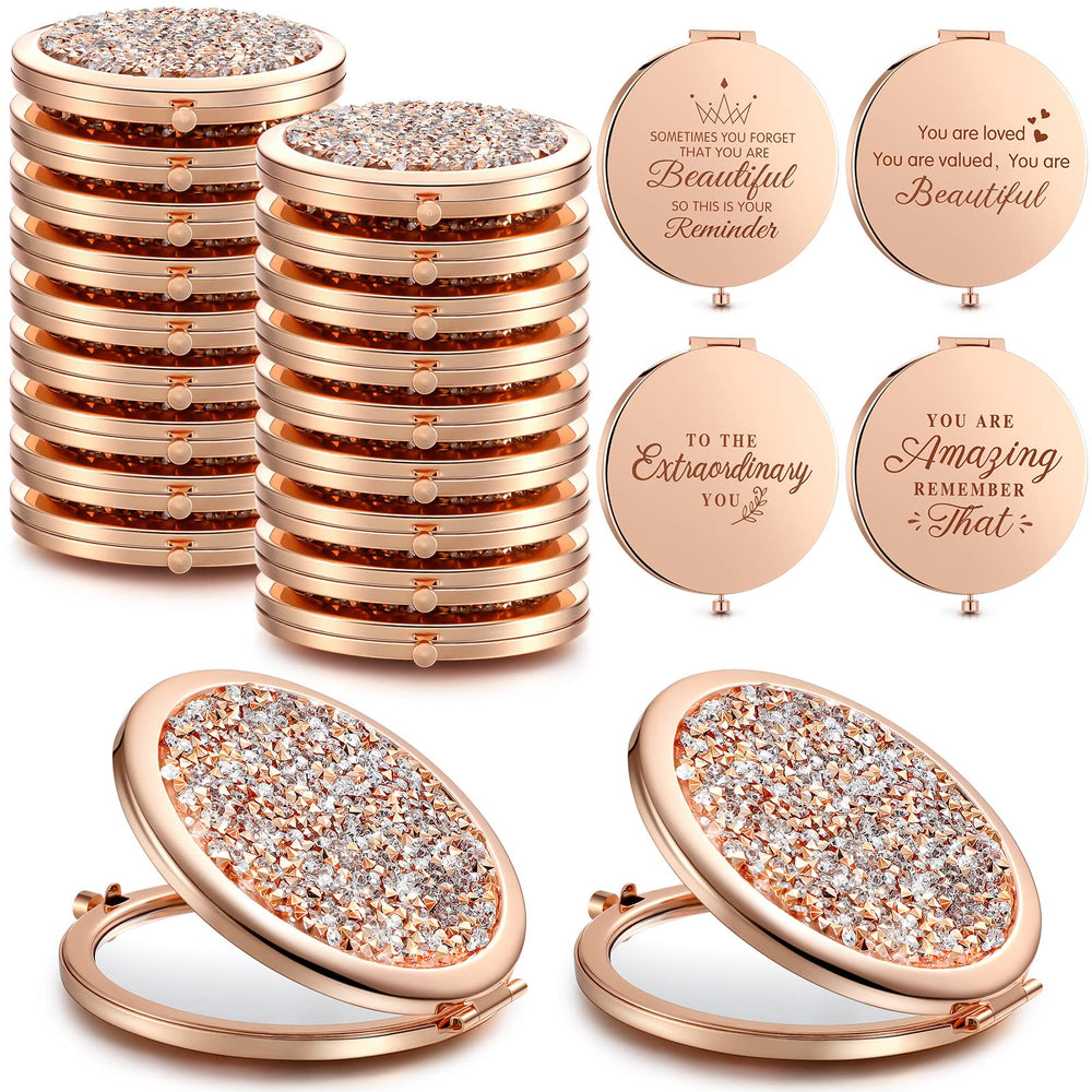 Roowest miroir de poche rose avec strass sur le devant, parfait pour retouche maquillage en déplacement.