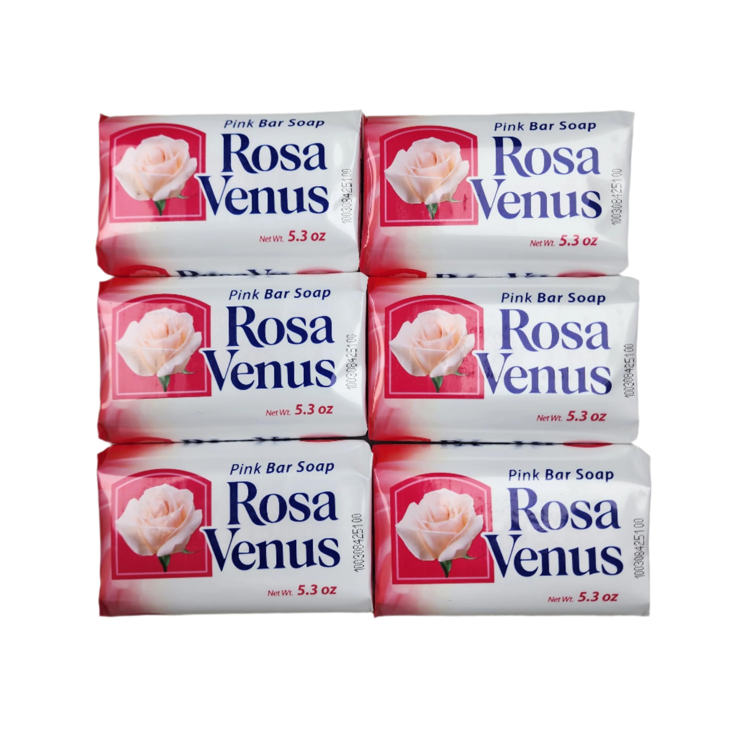 Savon Rosa Venus en barre rose, paquet de 6, nettoie la peau en douceur.