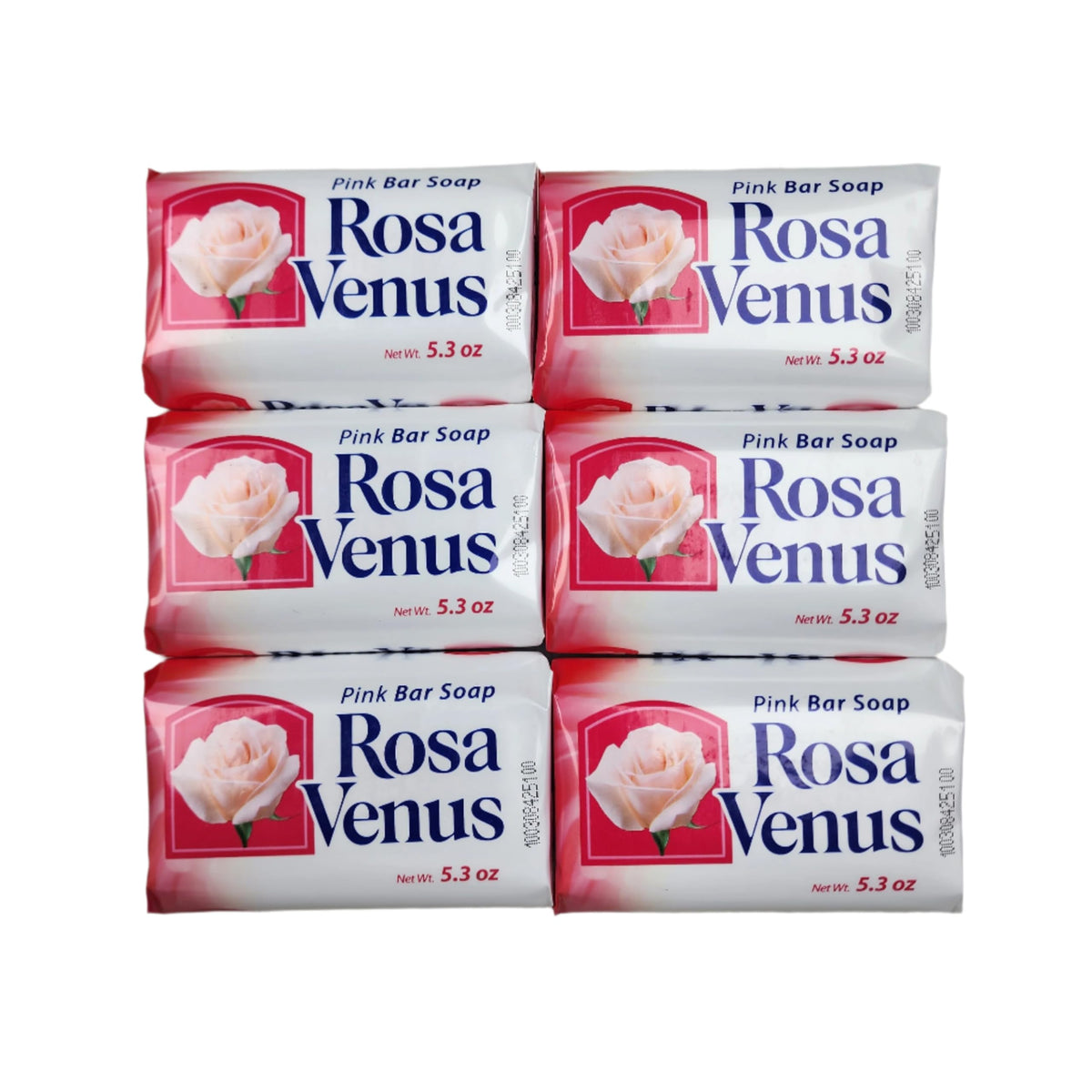 Savon Rosa Venus en barre rose, paquet de 6, nettoie la peau en douceur.