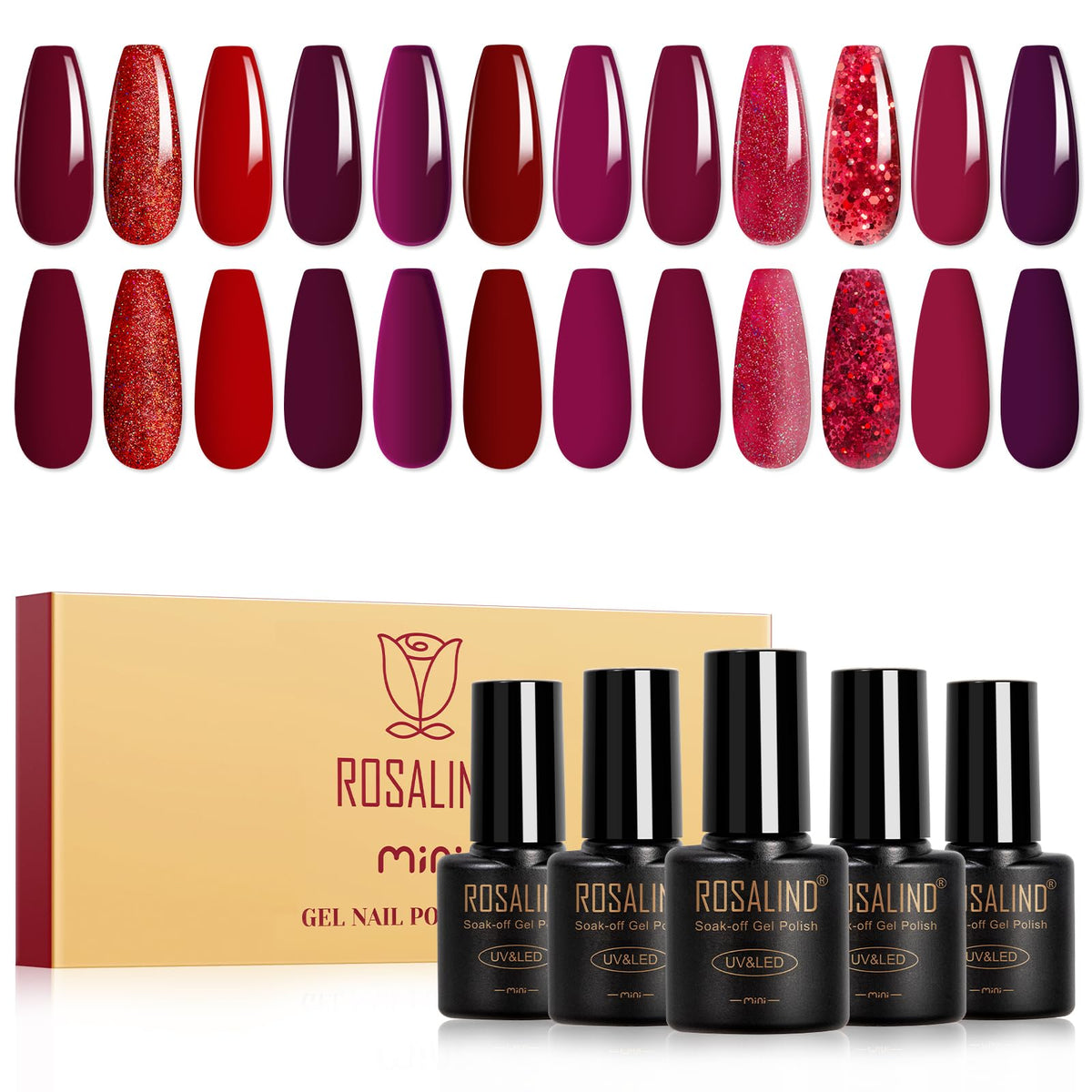 ROSALIND douze bouteilles gel rouge, coffret pratique pour manucure à emporter