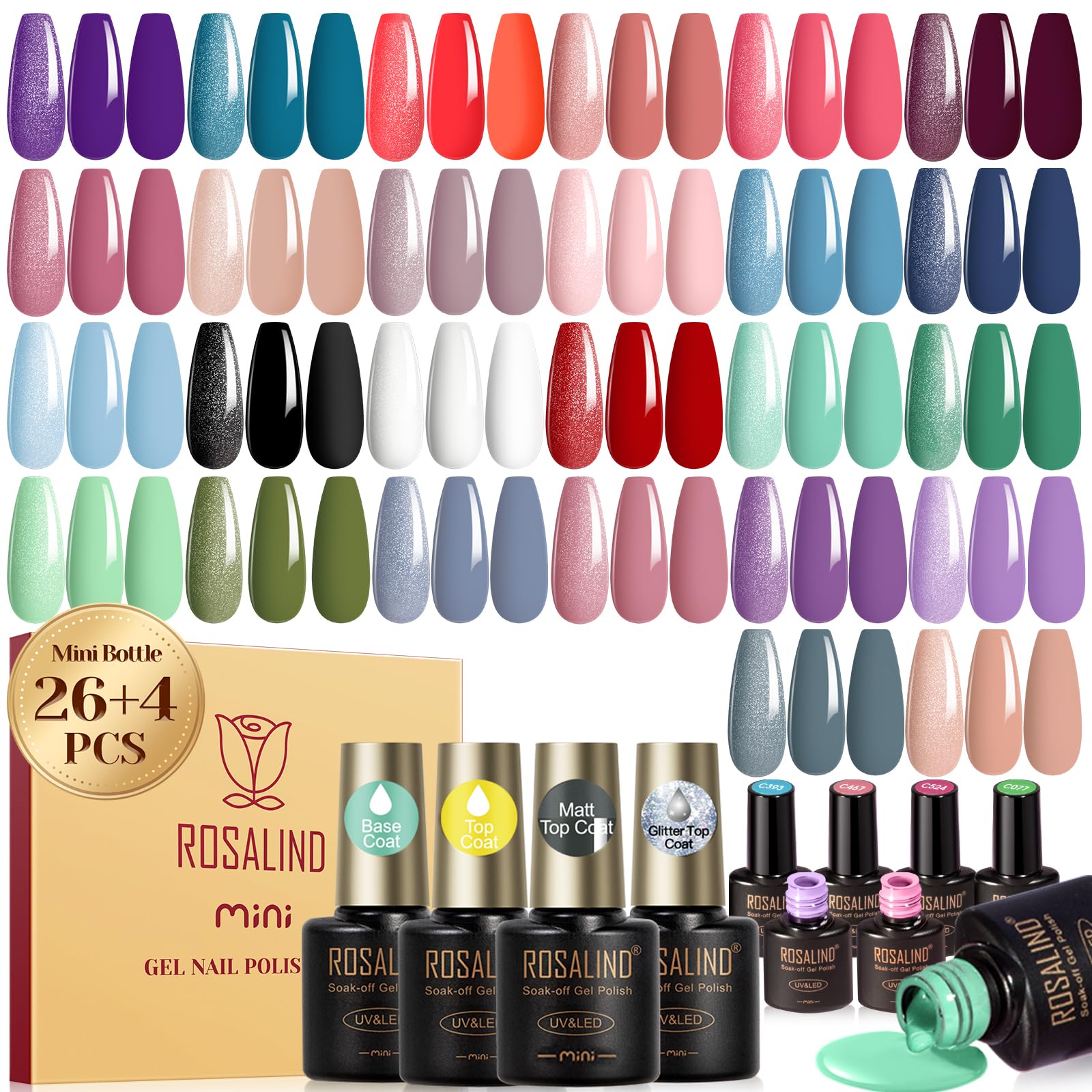 ROSALIND ensemble vernis gel 30 pièces, palette variée pour toutes saisons.