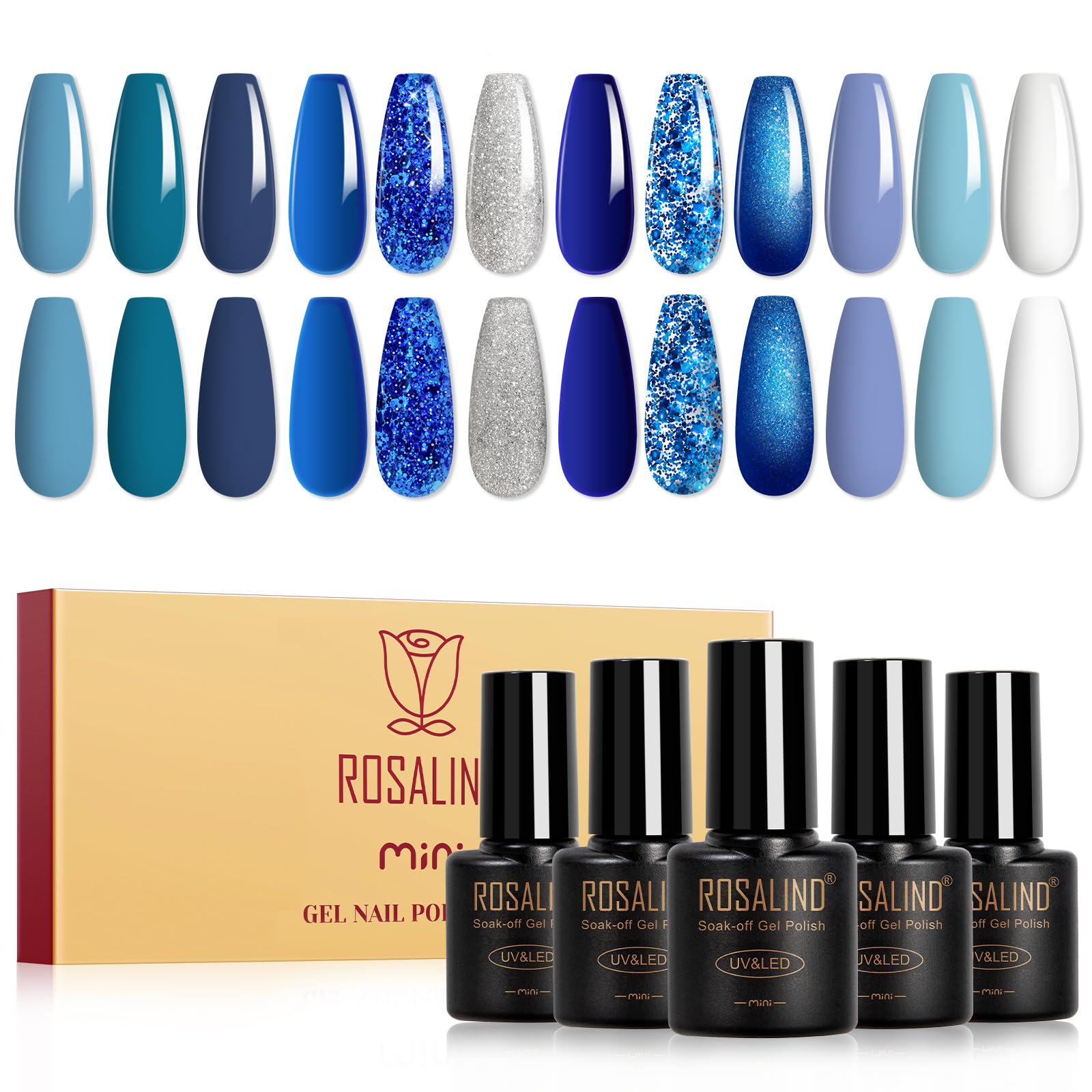ROSALIND ensemble Vernis Gel Bleu, 12 teintes pour dégradés bleus.