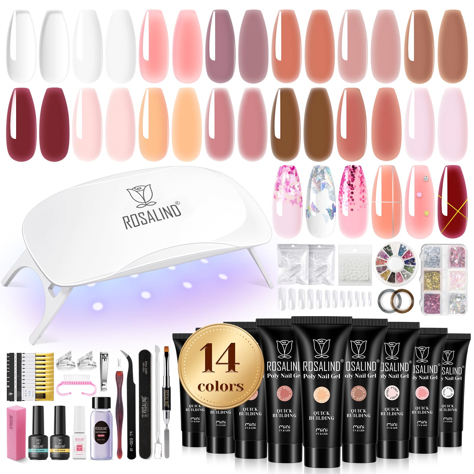 ROSALIND kit gel ongles poly avec 14 couleurs et accessoires pour débutants