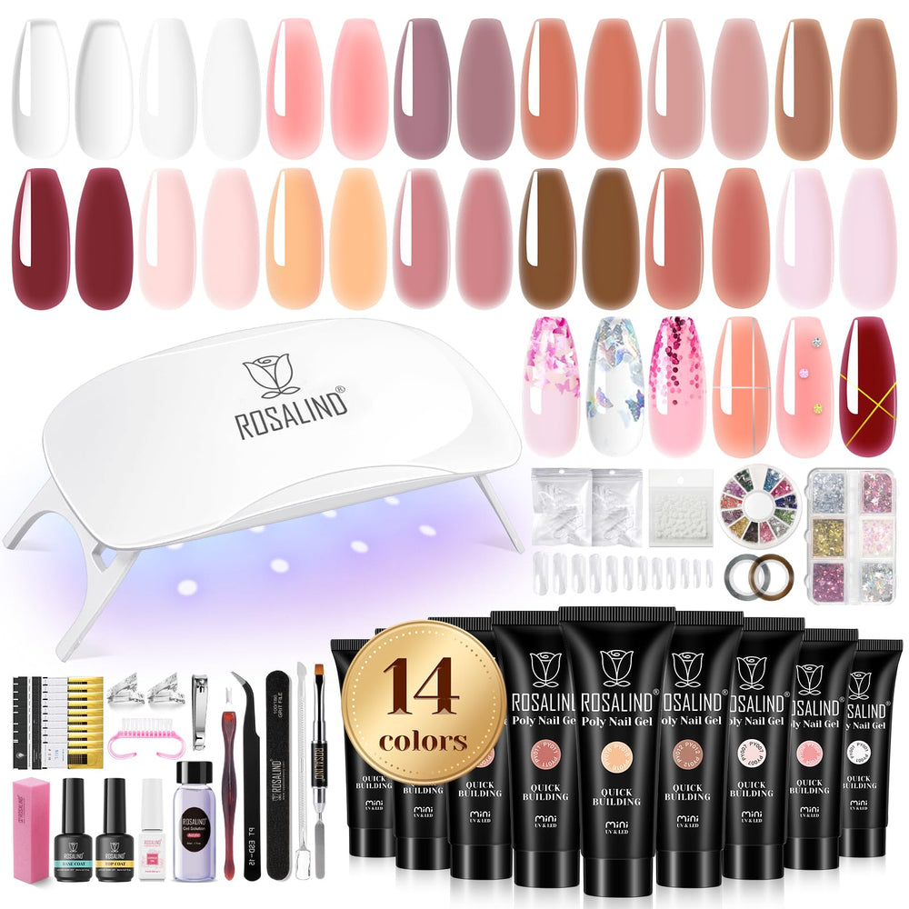 ROSALIND kit gel ongles poly avec 14 couleurs et accessoires pour débutants