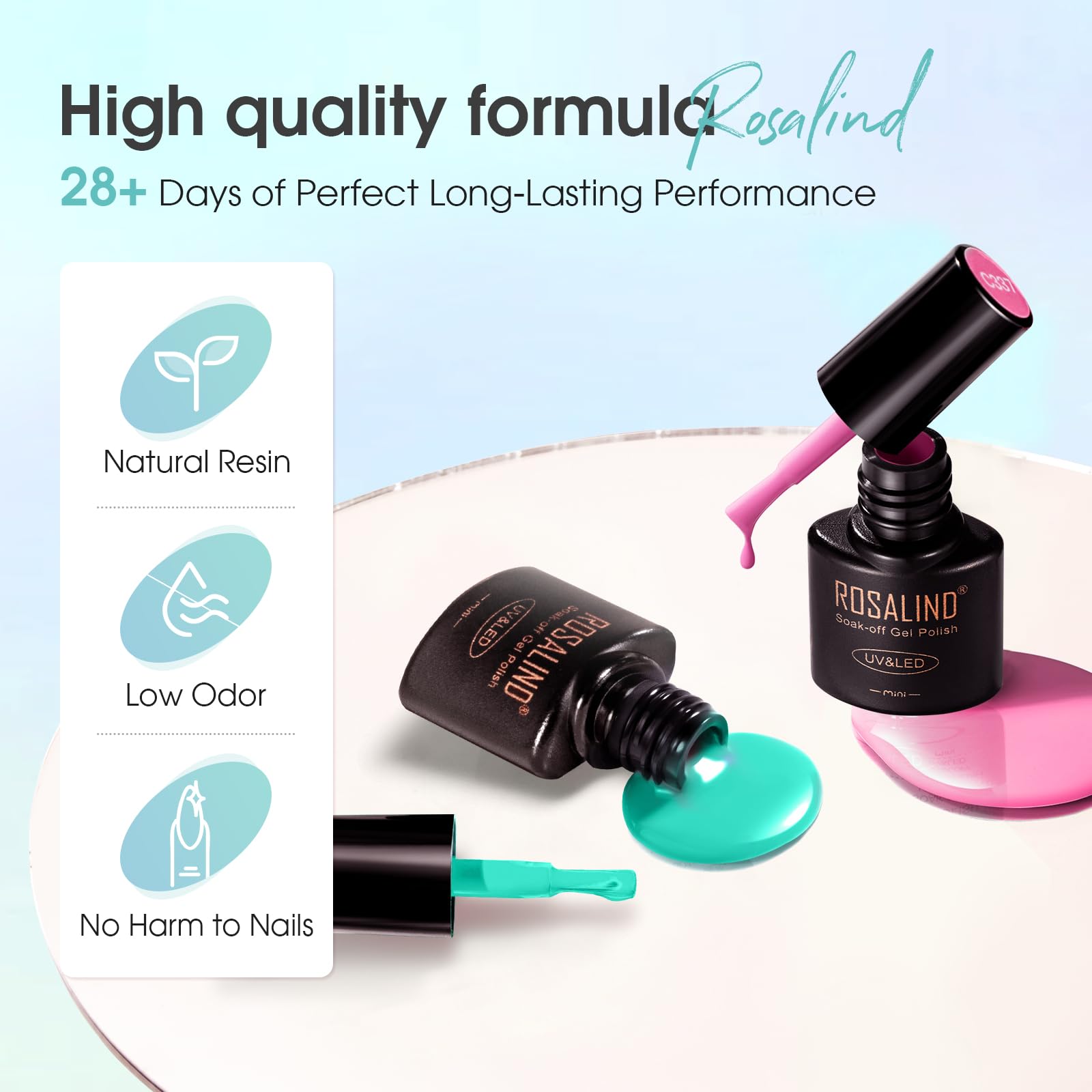 Rosalind vernis gel néon bleu pâle – nuance douce et quotidienne.