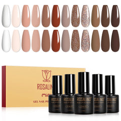 ROSALIND Vernis Gel Nude Brun, ensemble de 12 teintes pour une manucure élégante.
