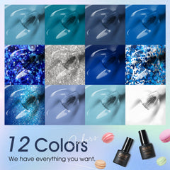 ROSALIND vernis gel bleu avec paillettes pour un effet scintillant.