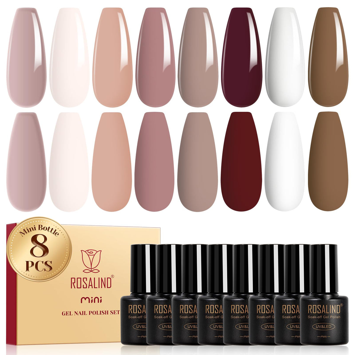 ROSALIND vernis gel nude brun ensemble, teinte naturelle durable pour un look discret