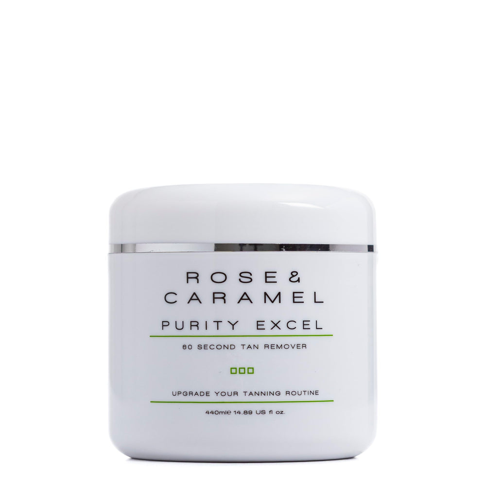 Rose & Caramel Purity Excel - bouteille pratique pour retrait rapide du tan.