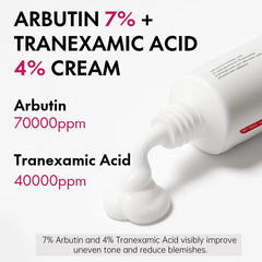 Roseblem Crème Zone Yeux Arbutine7 Tranexamique4 : atténue les taches autour des yeux sensibles.