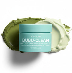 Roseblem masque-bulles basilic-sacré en action purifiant légèrement la peau.