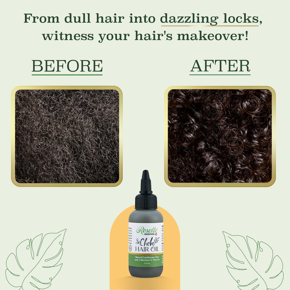 Roselle Naturals Chebe Oil – soin capillaire quotidien pour cheveux hydratés.