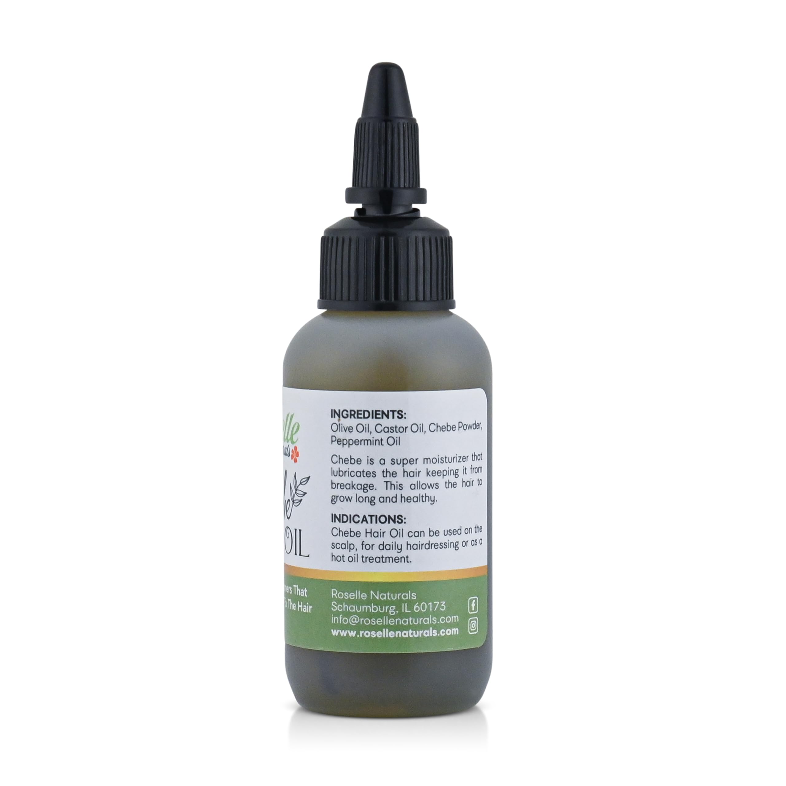 Roselle Naturals Chebe Oil – massage du cuir chevelu pour douceur quotidienne.