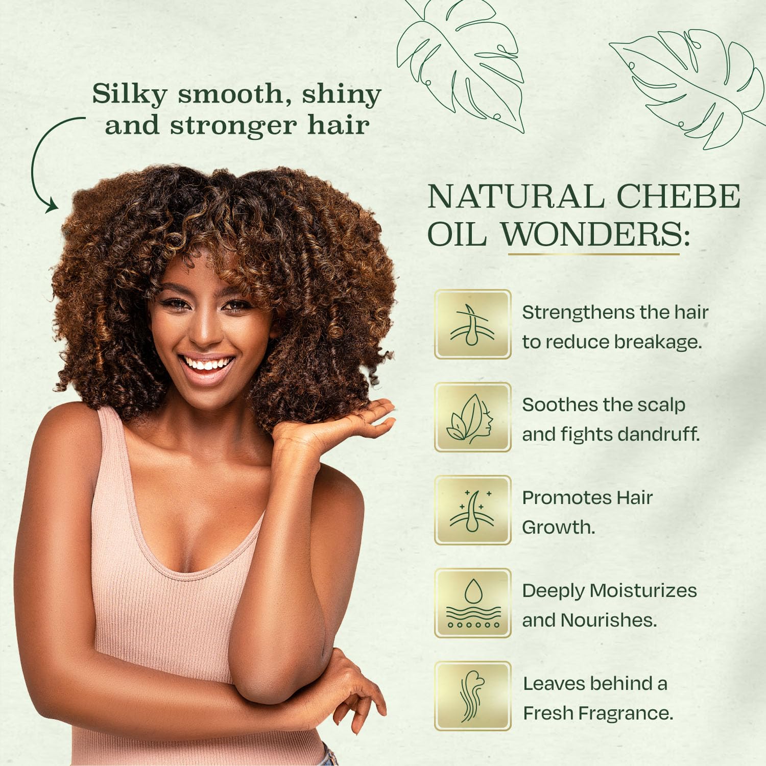 Roselle Naturals Chebe Oil ingredients with chebe powder, castor and olive oil.