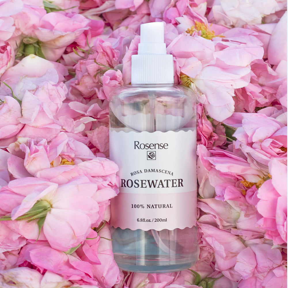 Rosense bouteille en verre d'eau de rose, soin quotidien doux.