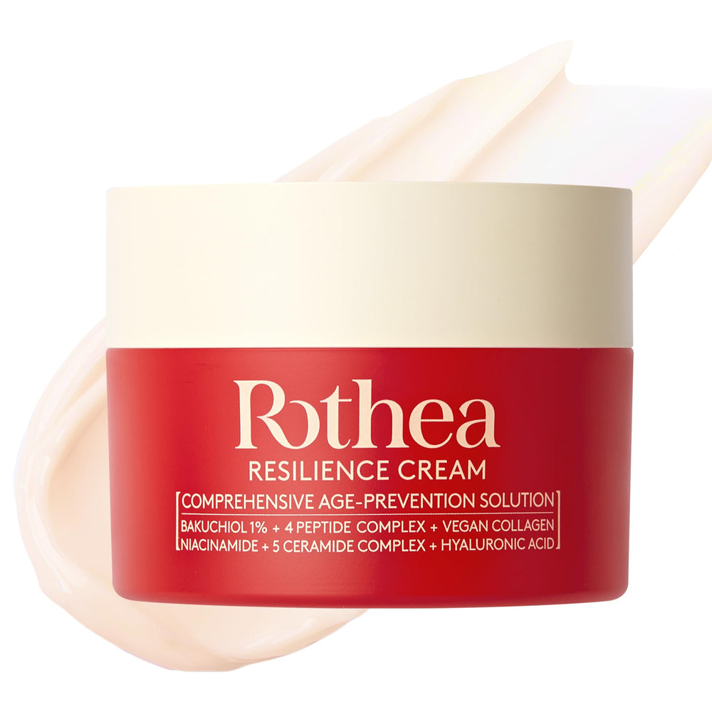 Rothea Resilience Cream sur flacon, texture légère pour hydrater et lisser le visage.
