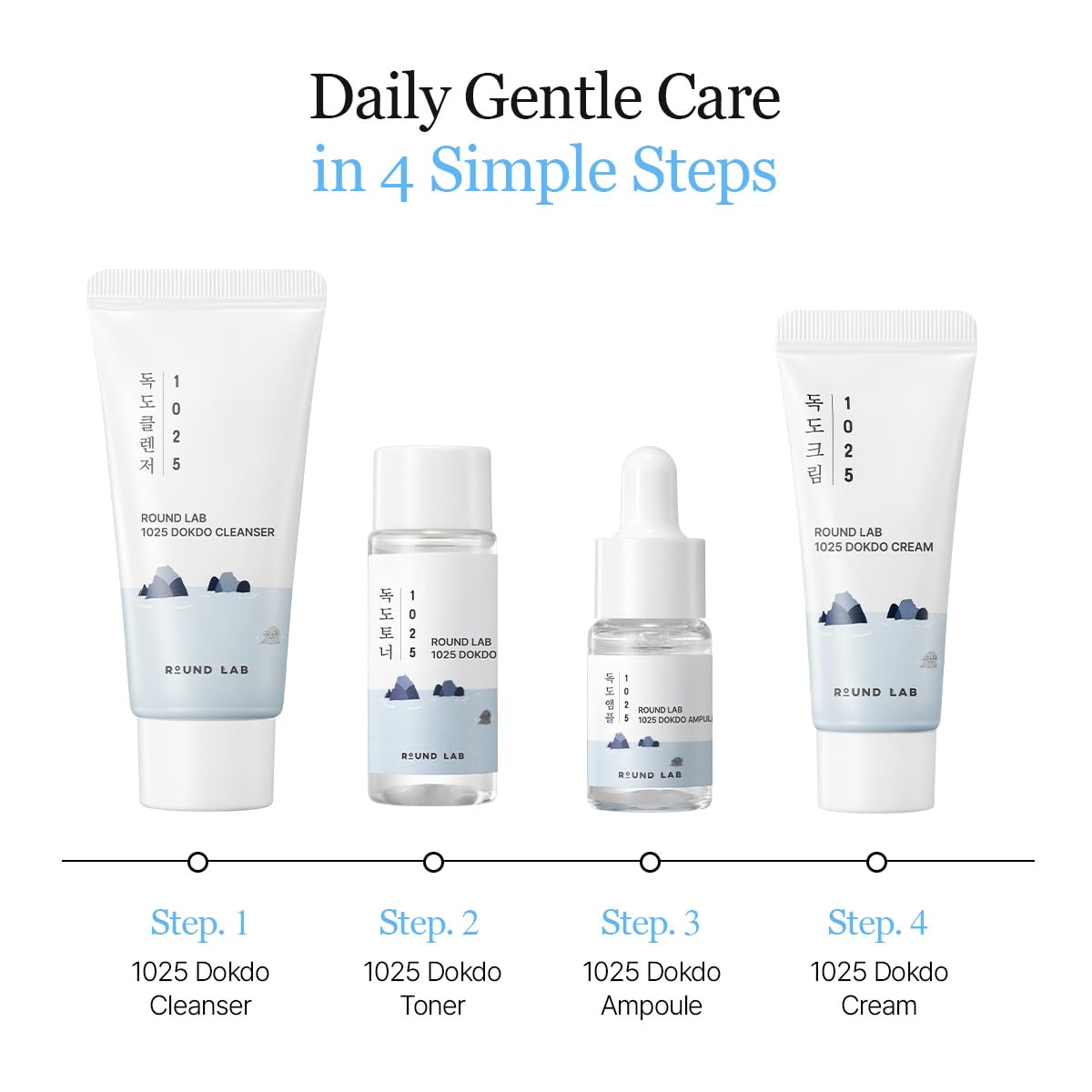 ROUND LAB 1025 Dokdo ampule 10ml bottle provides lightweight moisture and calm feel