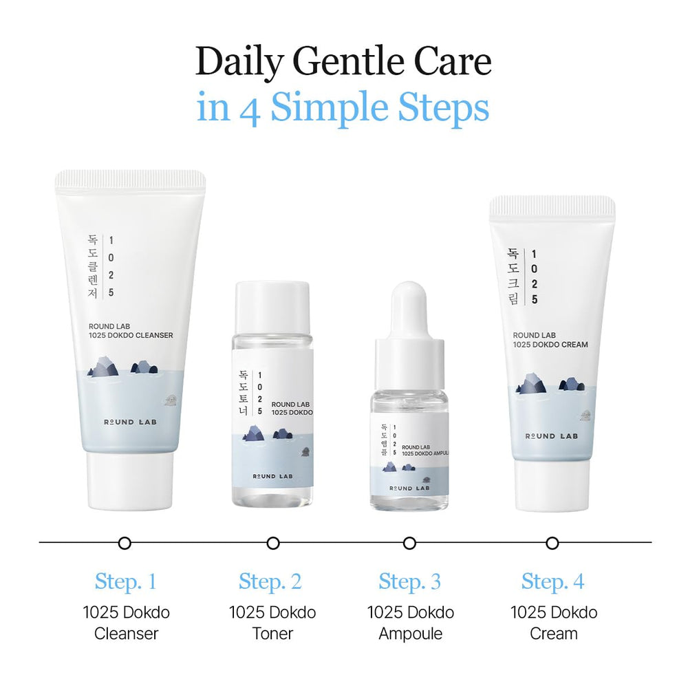 ROUND LAB 1025 Dokdo ampule 10ml bottle provides lightweight moisture and calm feel