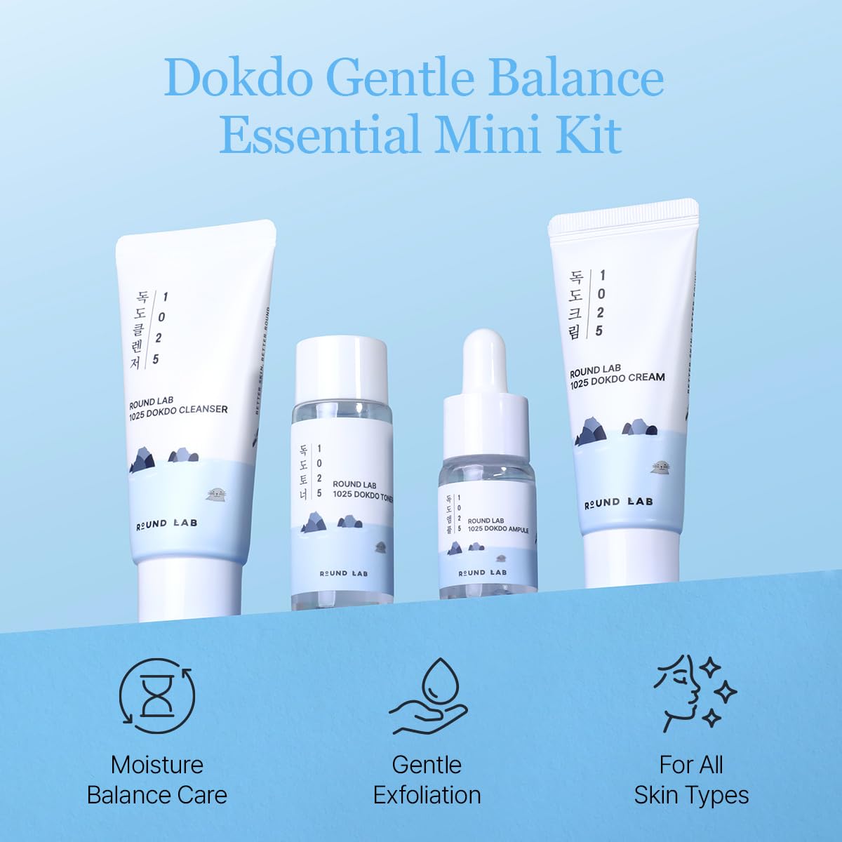 ROUND LAB 1025 Dokdo hydrating mini toner 20ml bottle delivering refreshing, skin soothing hydration