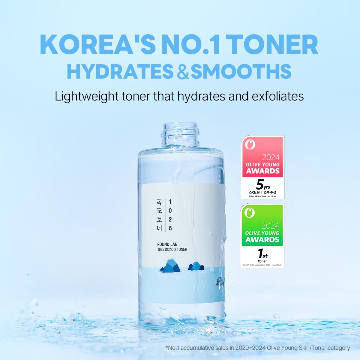 Texture eau légère du tonique ROUND LAB 1025 Dokdo pour absorption rapide