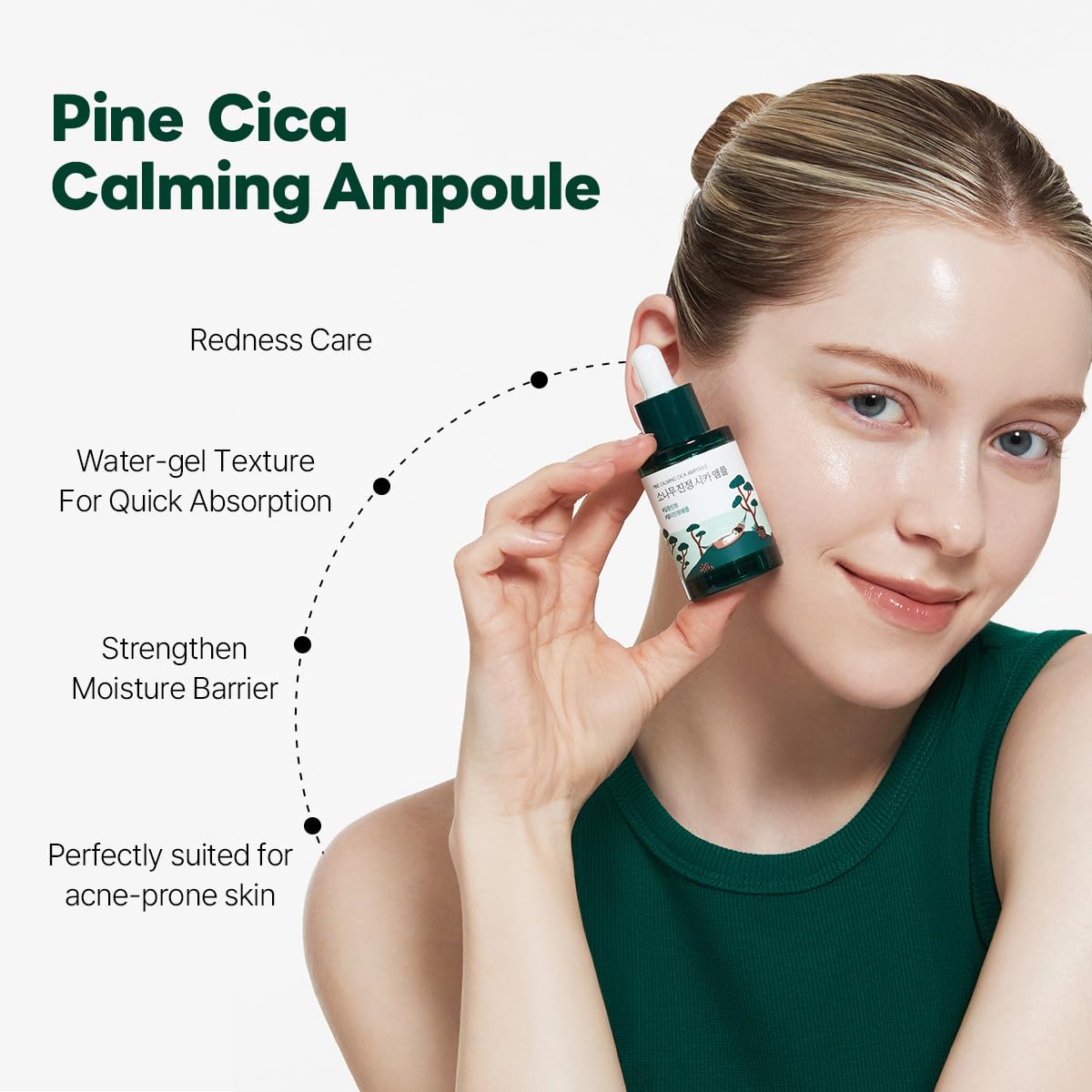 ROUND LAB Pine Calming Cica Ampoule : application en douceur sur la peau.