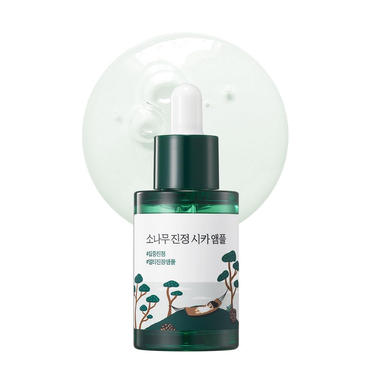 ROUND LAB Pine Calming Cica Ampoule : la bouteille translucide hydrate et apaise.