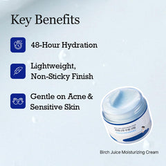 ROUND LAB Birch Juice Crème Hydratante – pot ouvert; crème veloutée et onctueuse