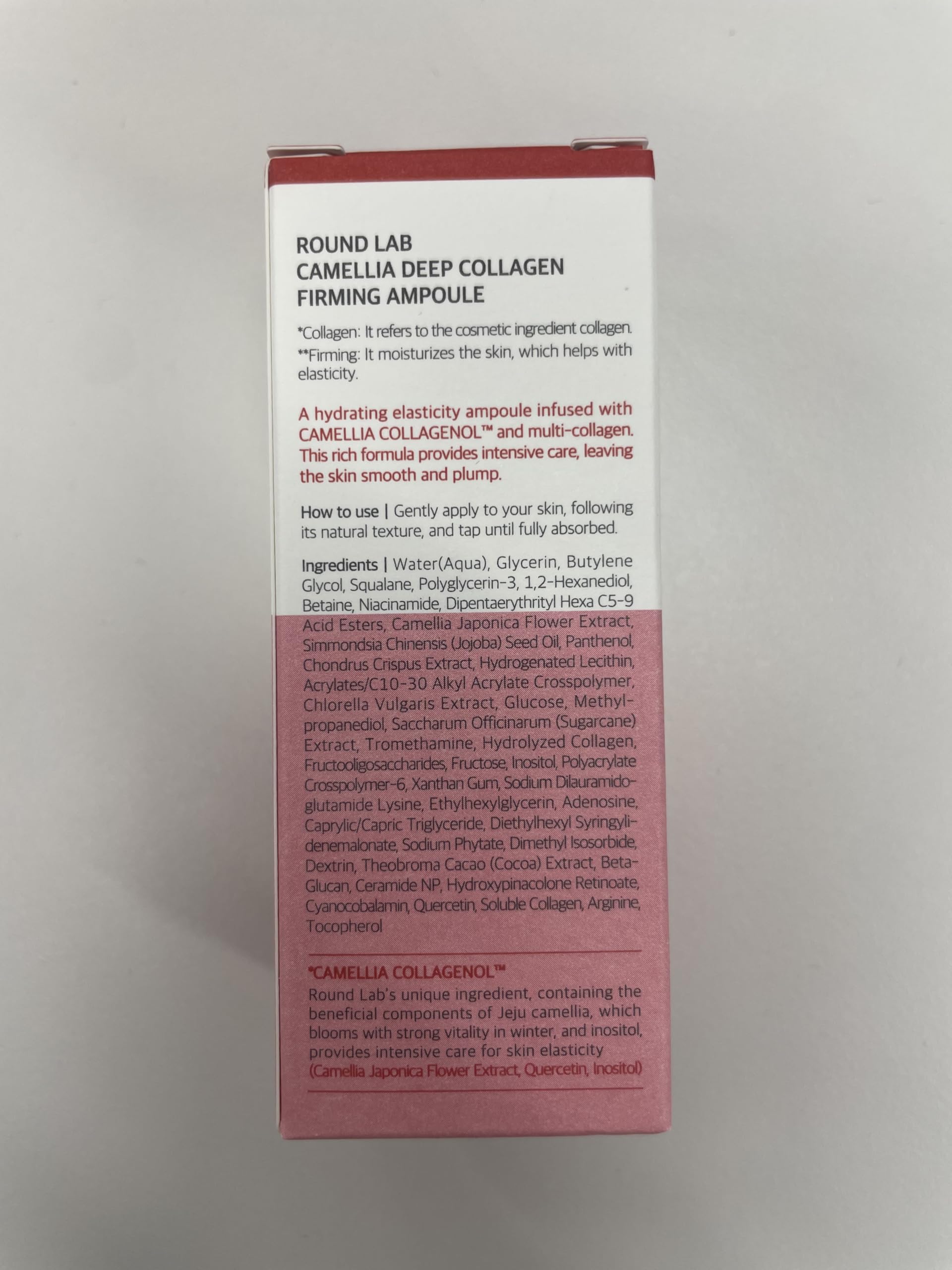 ROUND LAB Camellia Deep Collagen Ampoule : packaging éco-conçu et élégant.