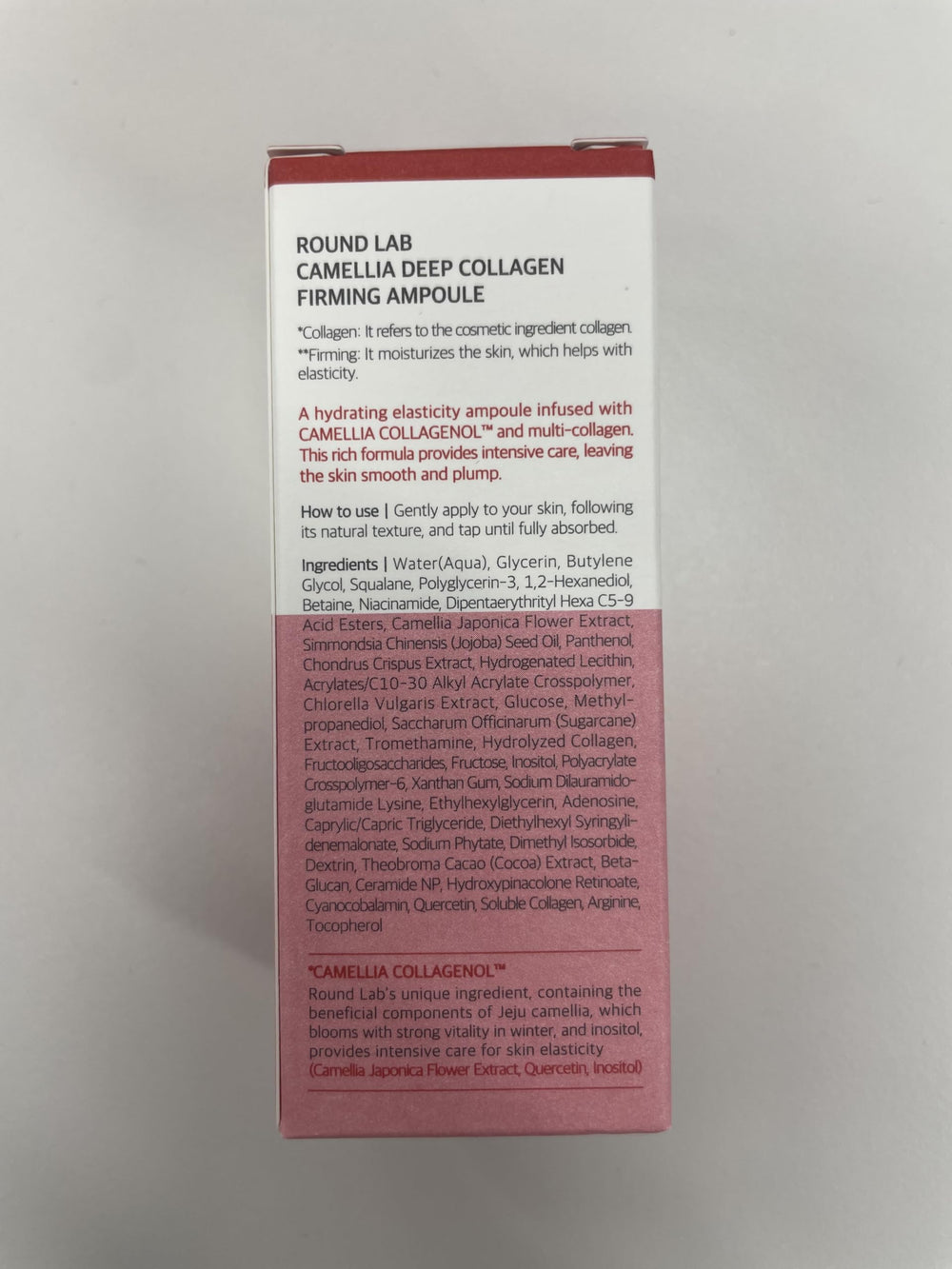 ROUND LAB Camellia Deep Collagen Ampoule : packaging éco-conçu et élégant.