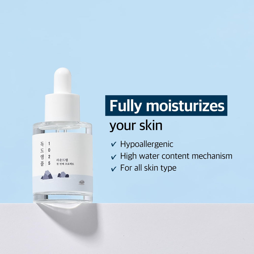 ROUND LAB Dokdo Ampoule — texture légère et aqueuse adaptée aux peaux sensibles.