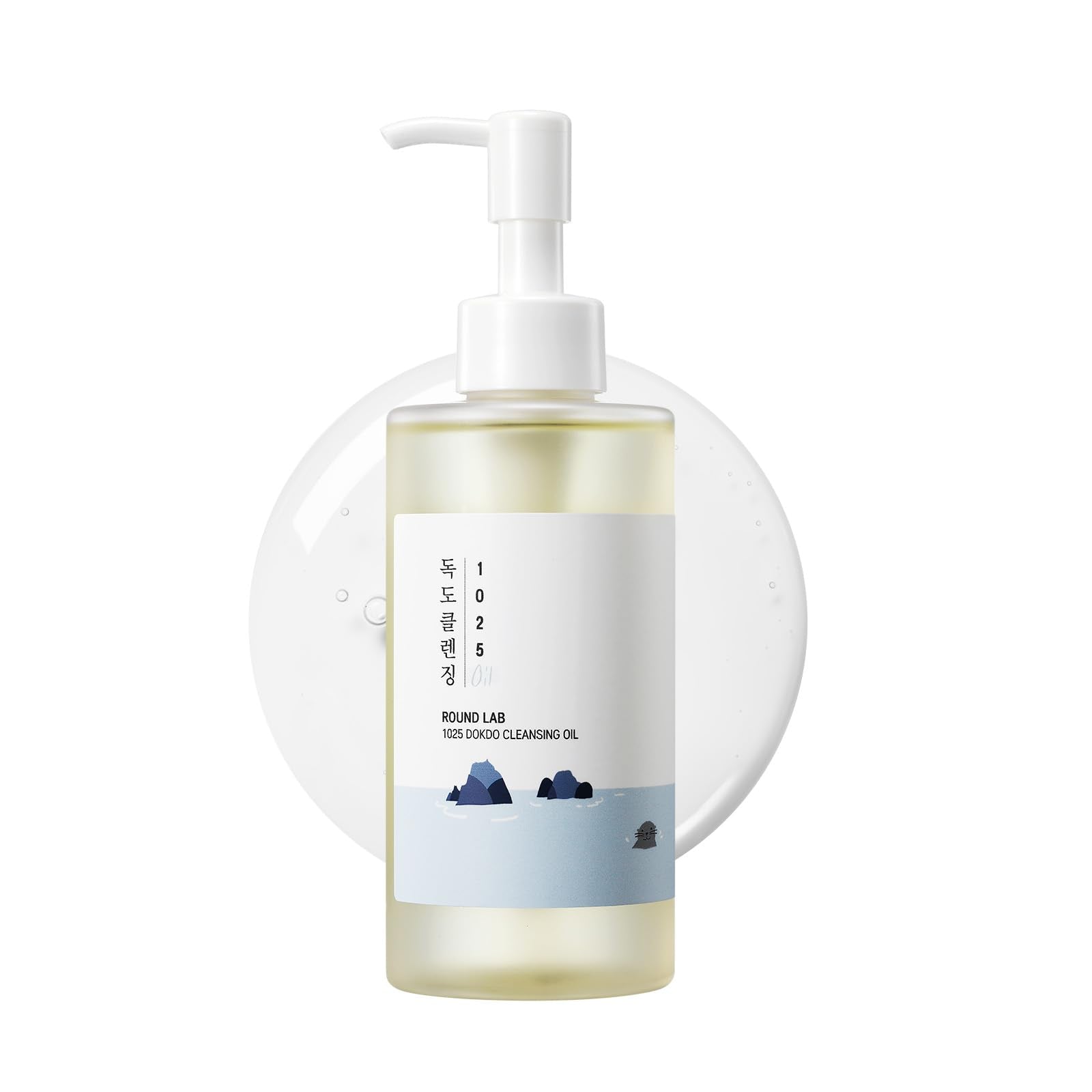 ROUND LAB Dokdo huile nettoyante visage: bouteille élégante pour un soin quotidien doux.