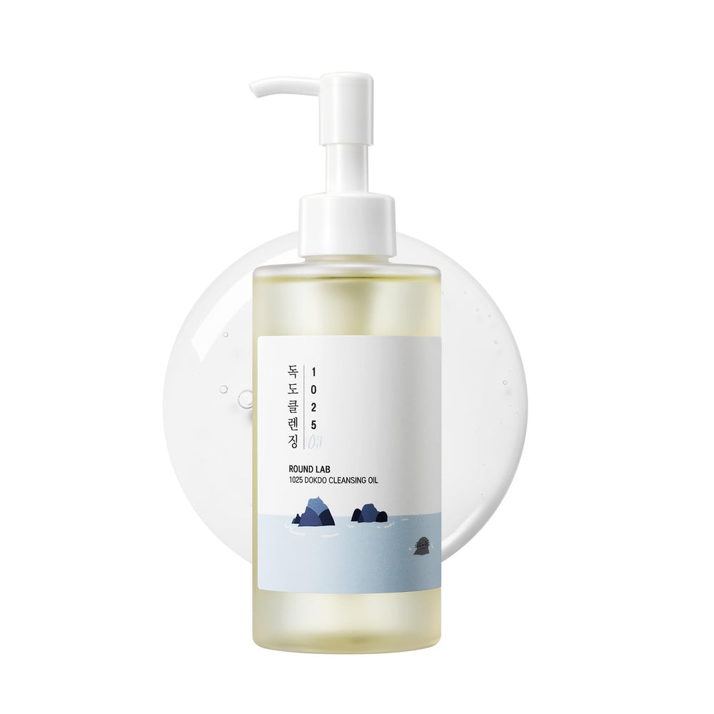 ROUND LAB Dokdo huile nettoyante visage: bouteille élégante pour un soin quotidien doux.