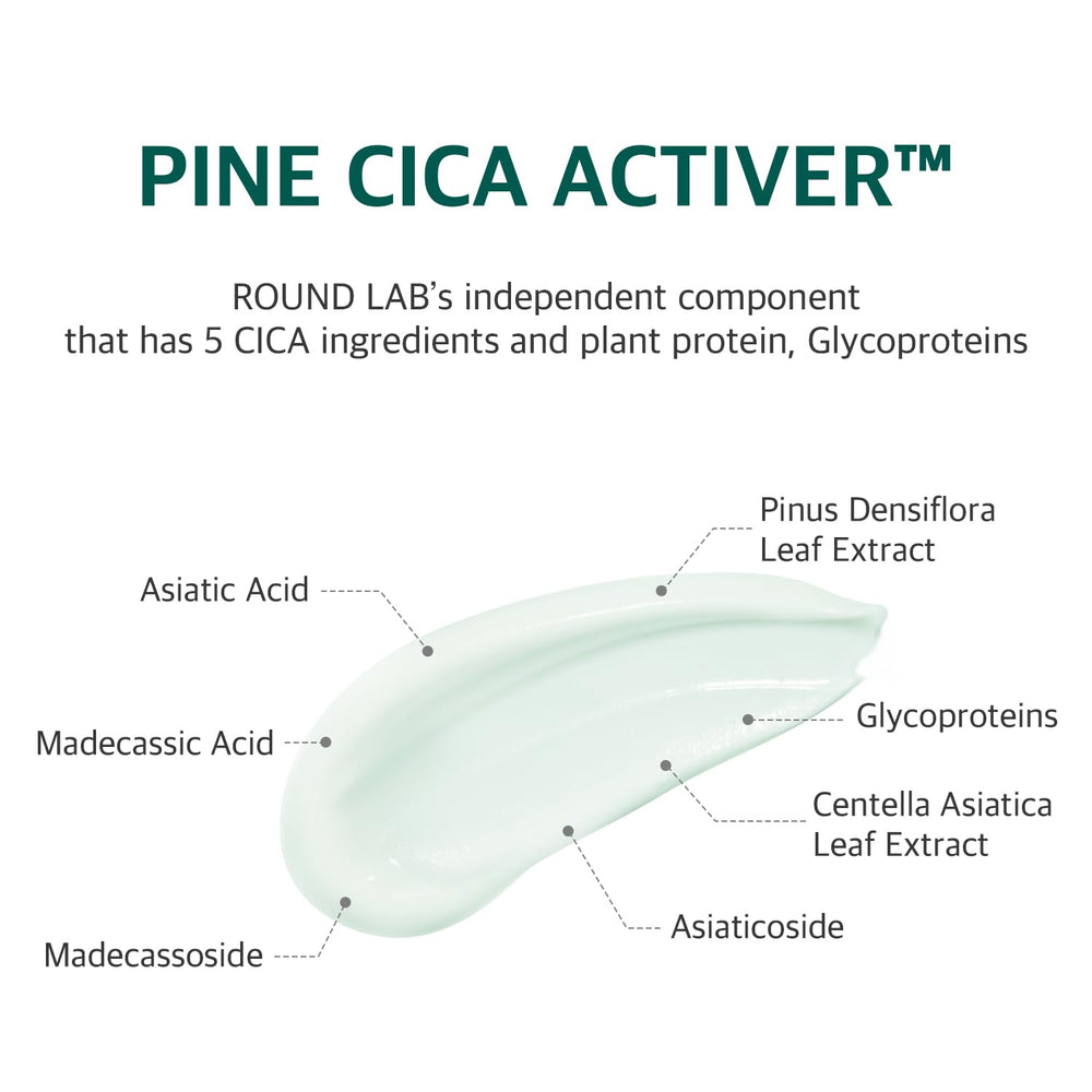 Régulation du sébum grâce à ROUND LAB Pine Calming Cica Cream.