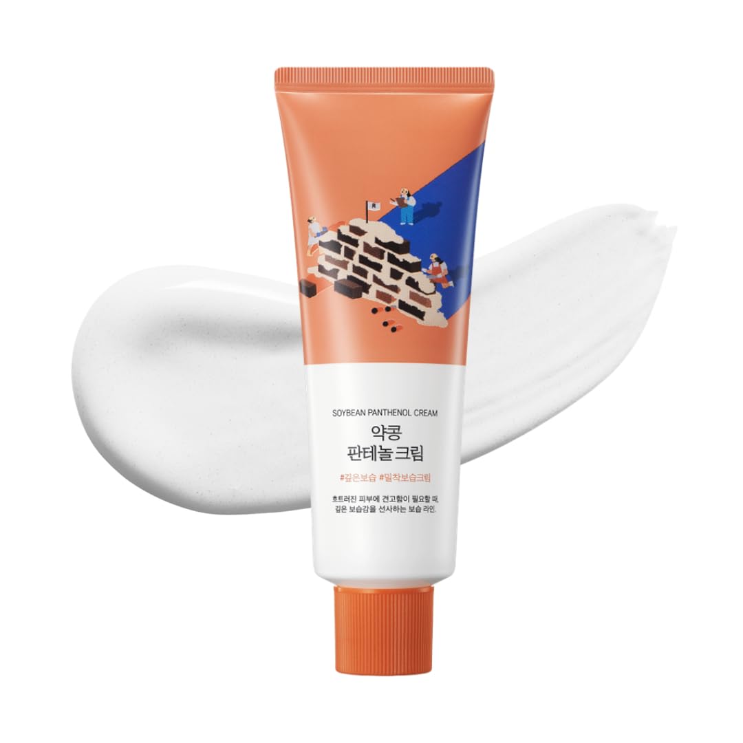 ROUND LAB Soybean Panthenol Cream bottle closeup for deep hydration.