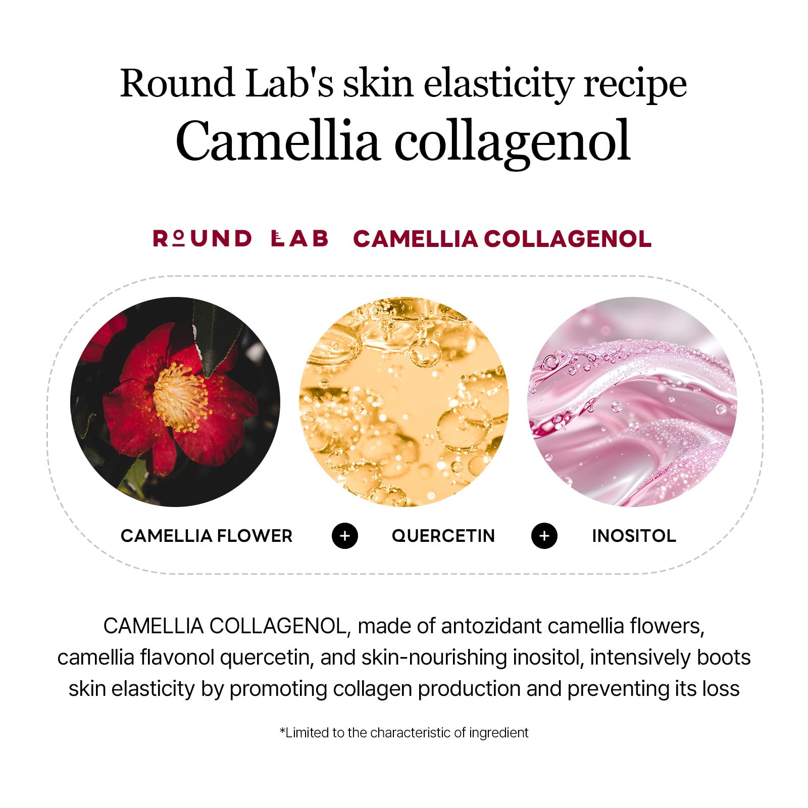 Round Lab Camellia Testé dermatologiquement pour peaux sensibles.