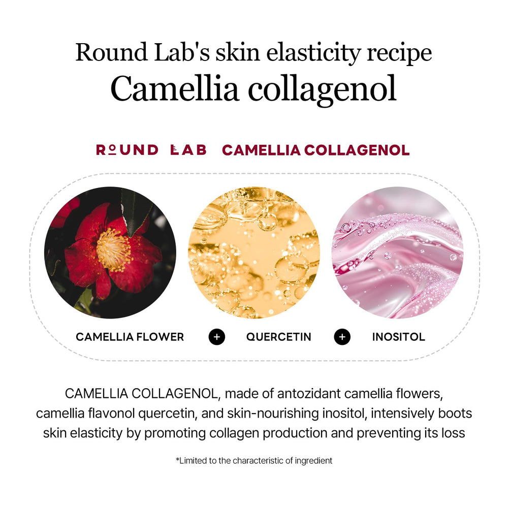 Round Lab Camellia Testé dermatologiquement pour peaux sensibles.