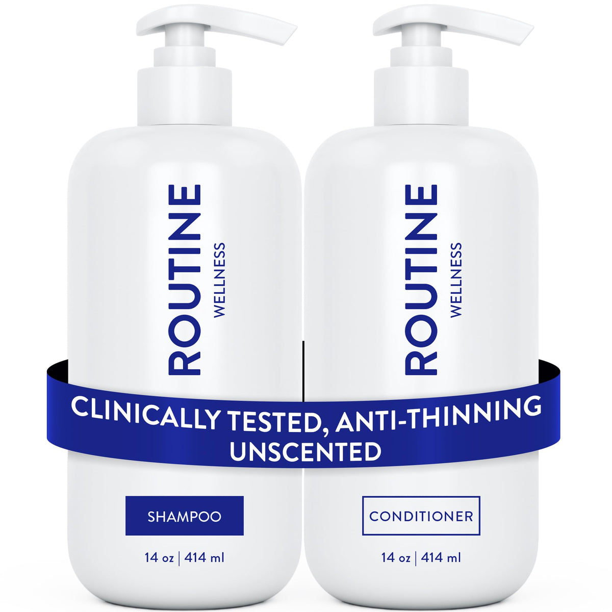 Ensemble Routine Wellness: shampoing et après-shampooing anti-chute pour cheveux fins et volumisés.