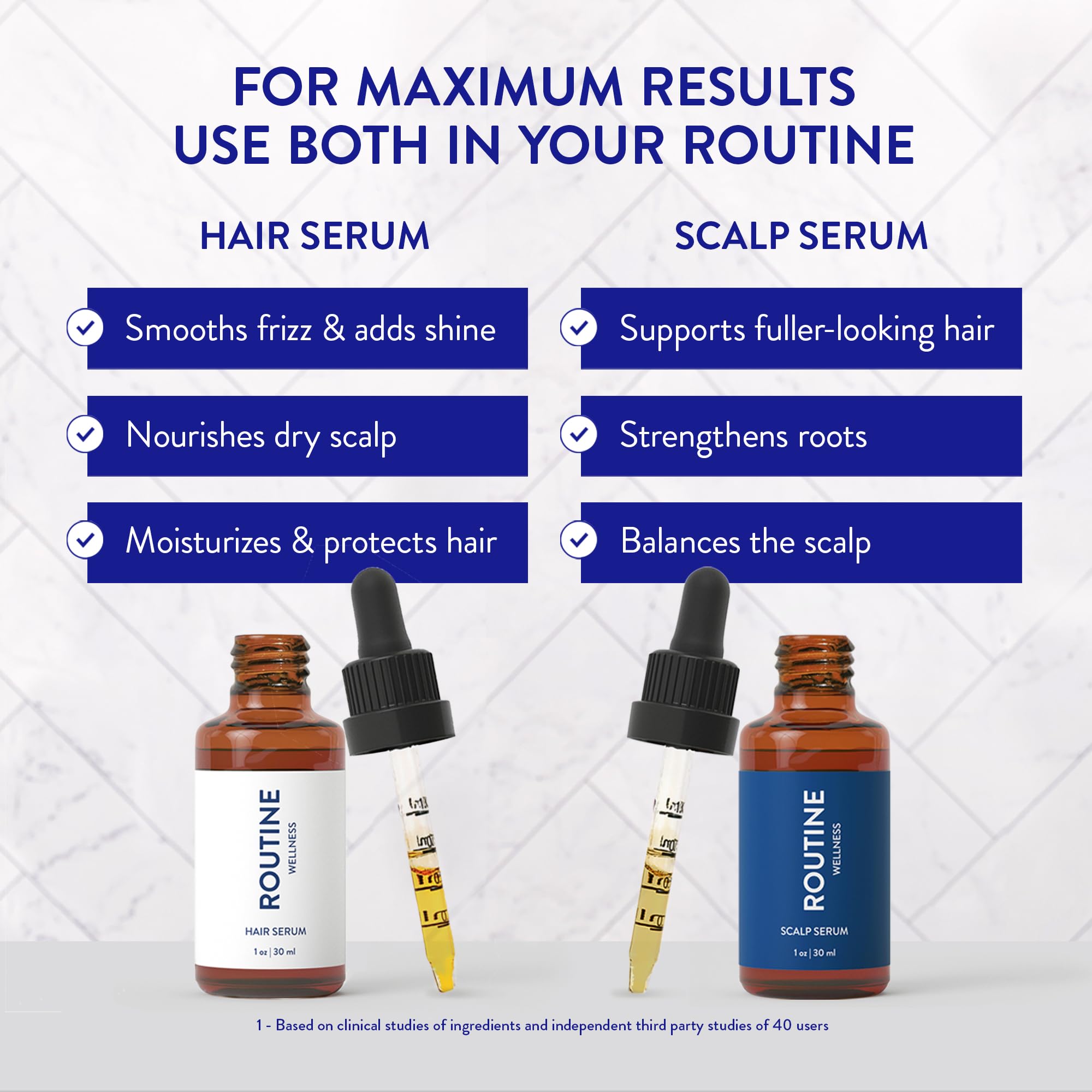 Cheveux fins gagnant en densité grâce au sérum Routine Wellness.