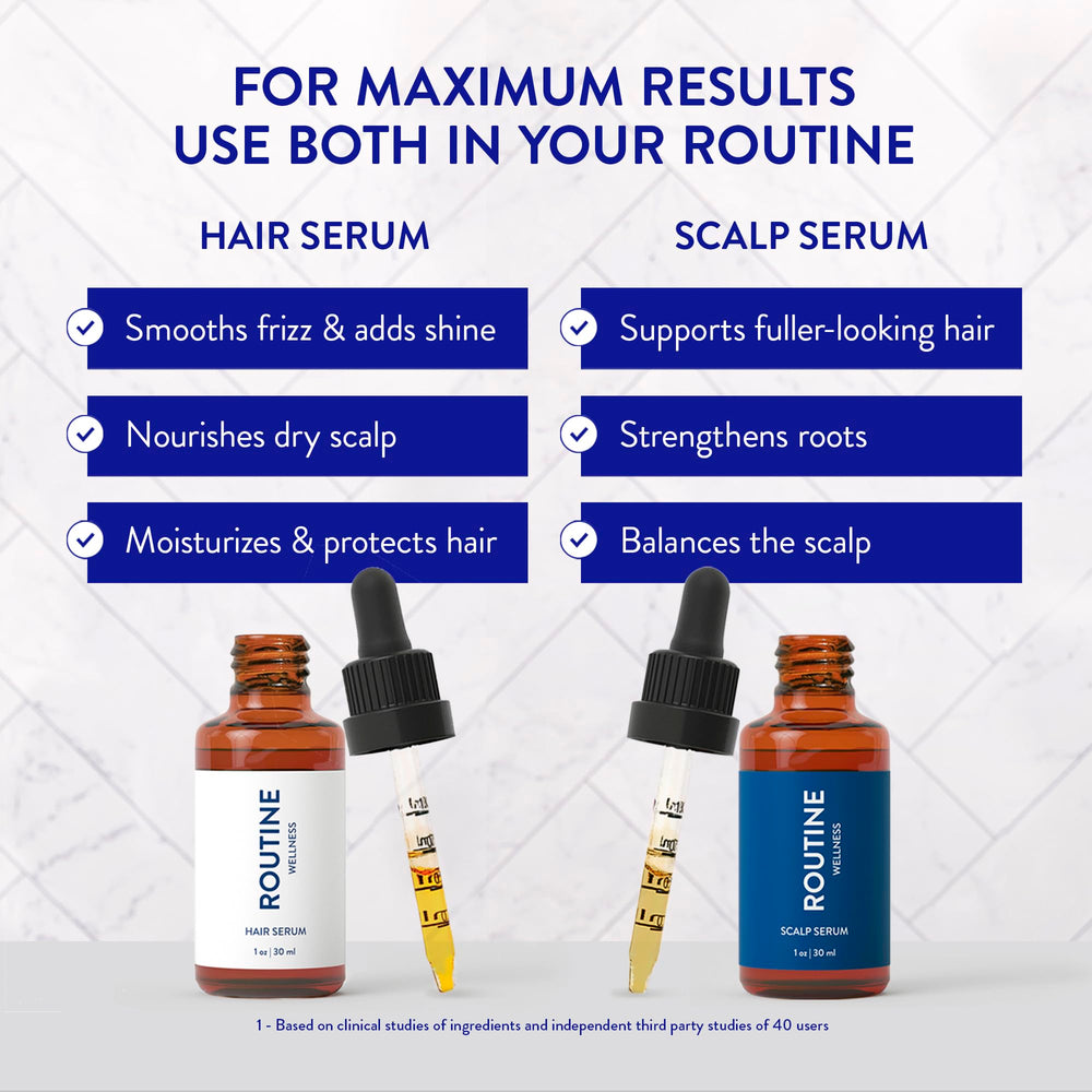 Cheveux fins gagnant en densité grâce au sérum Routine Wellness.