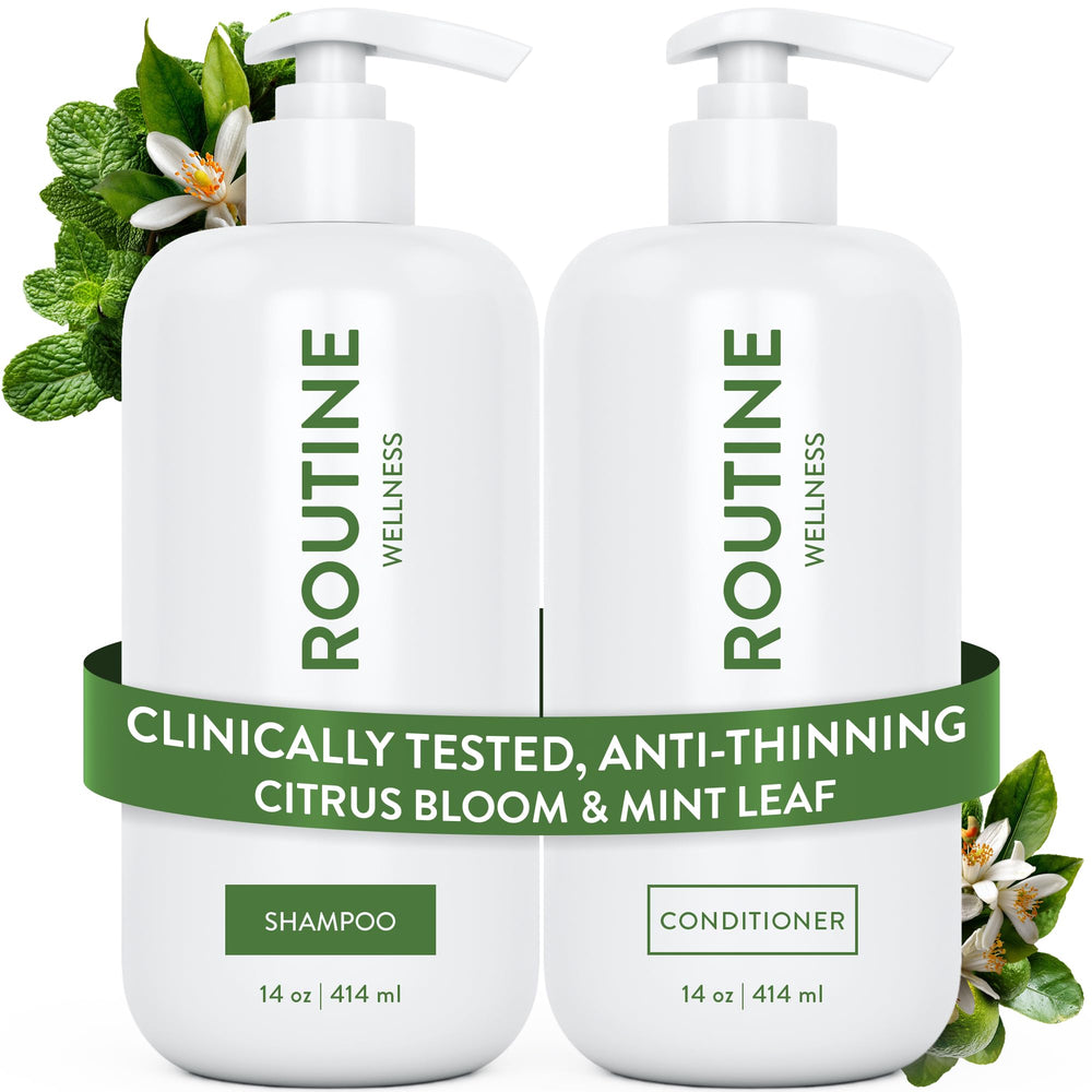 Routine Wellness Shampoing Anti-Amincissement en flacon, cheveux plus forts.