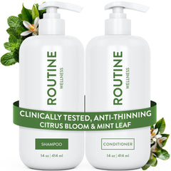 Routine Wellness Shampoing Anti-Amincissement en flacon, cheveux plus forts.