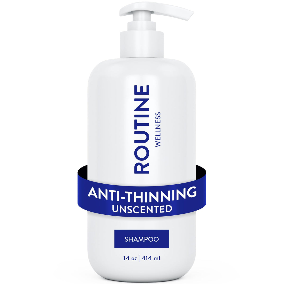 Shampoing Routine Wellness anti-chute dans flacon, soutien potentiel pour cheveux plus forts et plus volumineux.