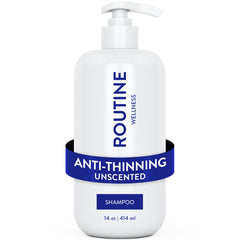 Shampoing Routine Wellness anti-chute dans flacon, soutien potentiel pour cheveux plus forts et plus volumineux.