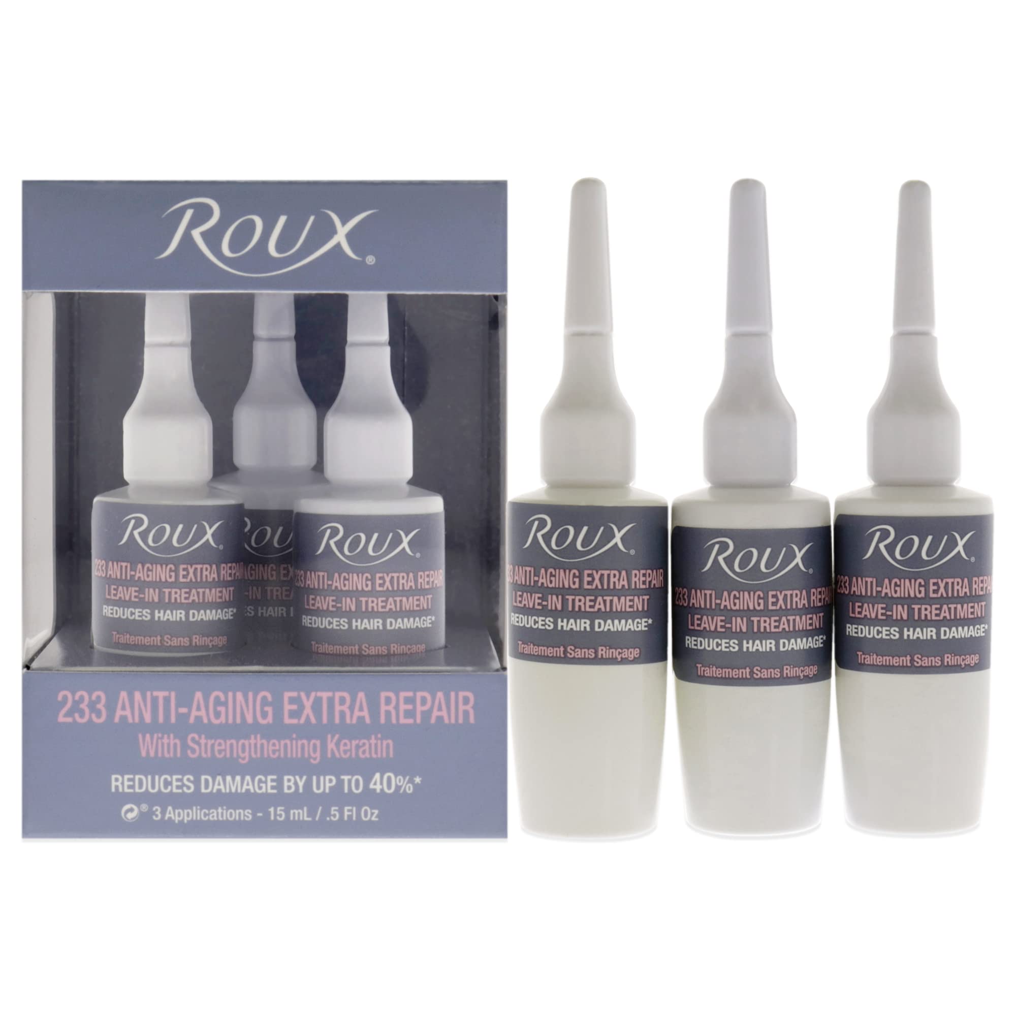 Roux 233 Anti-Âge Extra Repair – Bouteille, soin nourrissant pour cheveux abîmés.