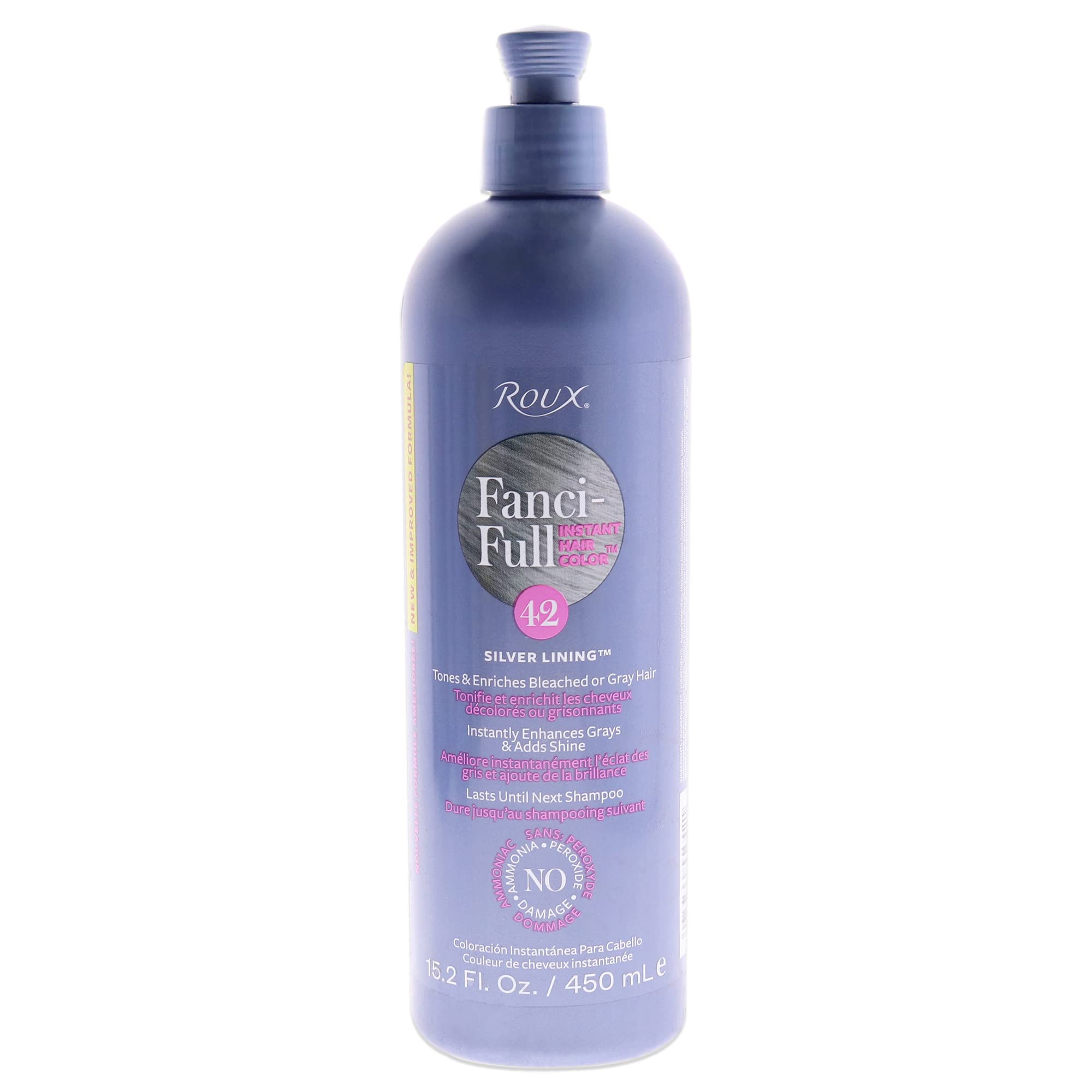 Roux Fanci-Full, bouteille rinçage argenté camoufle les gris et apporte brillance.