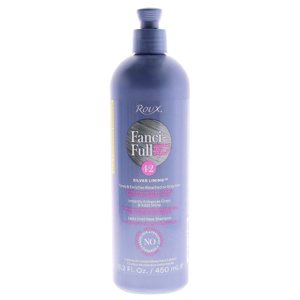 Roux Fanci-Full, bouteille rinçage argenté camoufle les gris et apporte brillance.