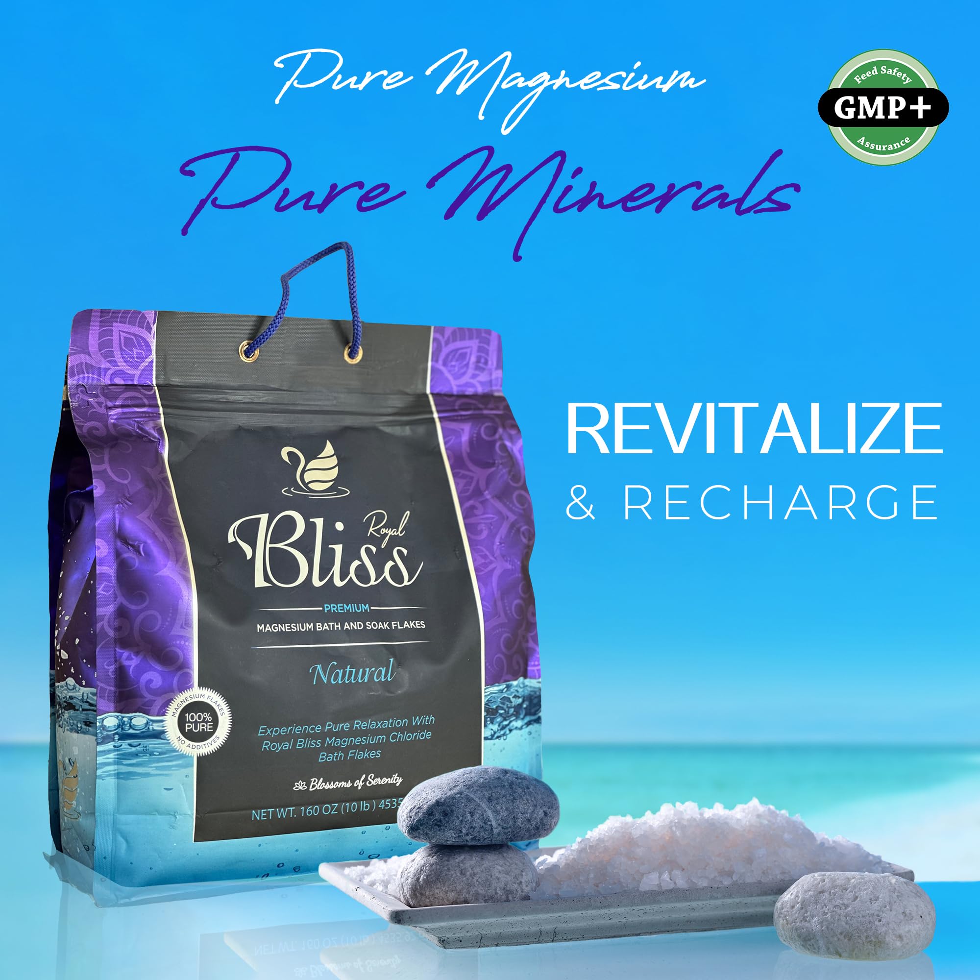 Dissolution rapide dans l’eau chaude pour bain facile avec Royal Bliss magnésium.