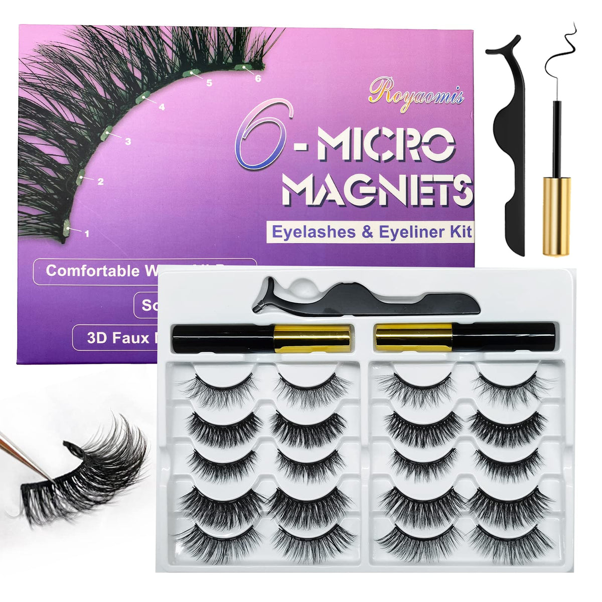 Cils magnétiques Royaomis à 6 aimants pour une tenue longue durée.