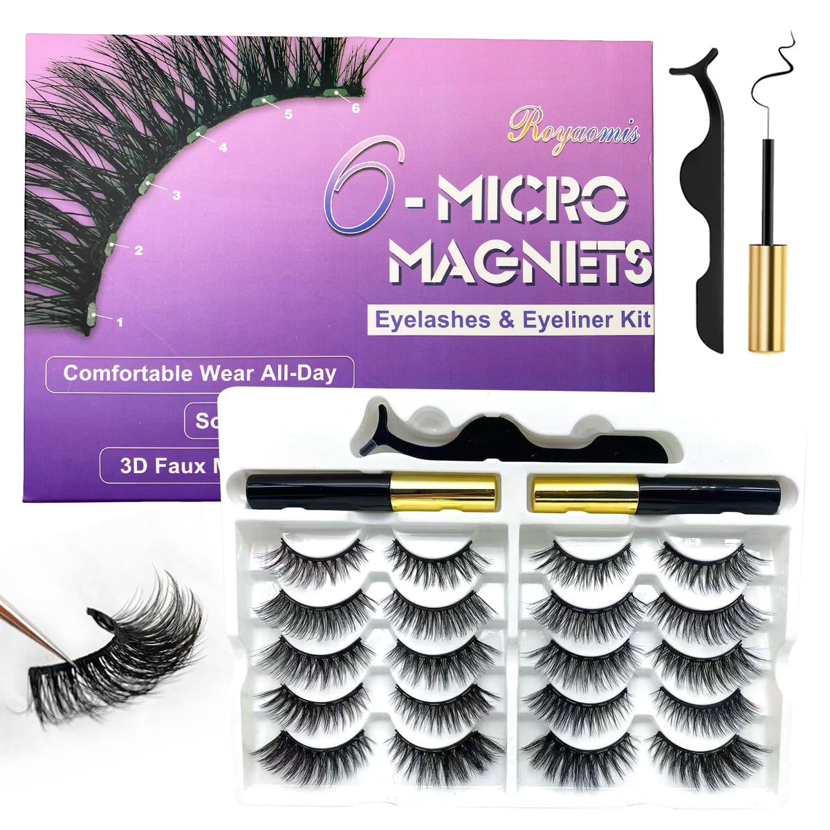 Cils magnétiques Royaomis avec applicateur pour une pose rapide et naturelle.