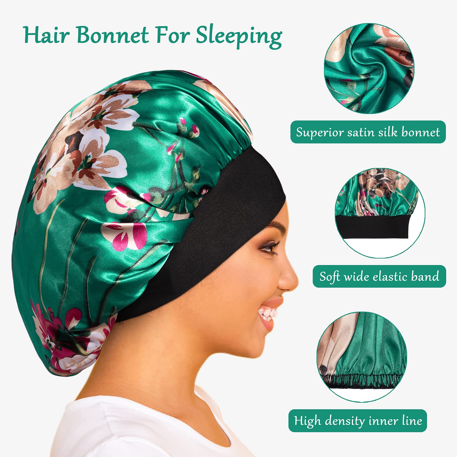 ROYBENS bonnet satin bande large, confort durable pendant le sommeil.
